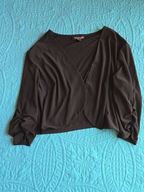Perceptions Black Shrug with Ruched Sleeves Size XL